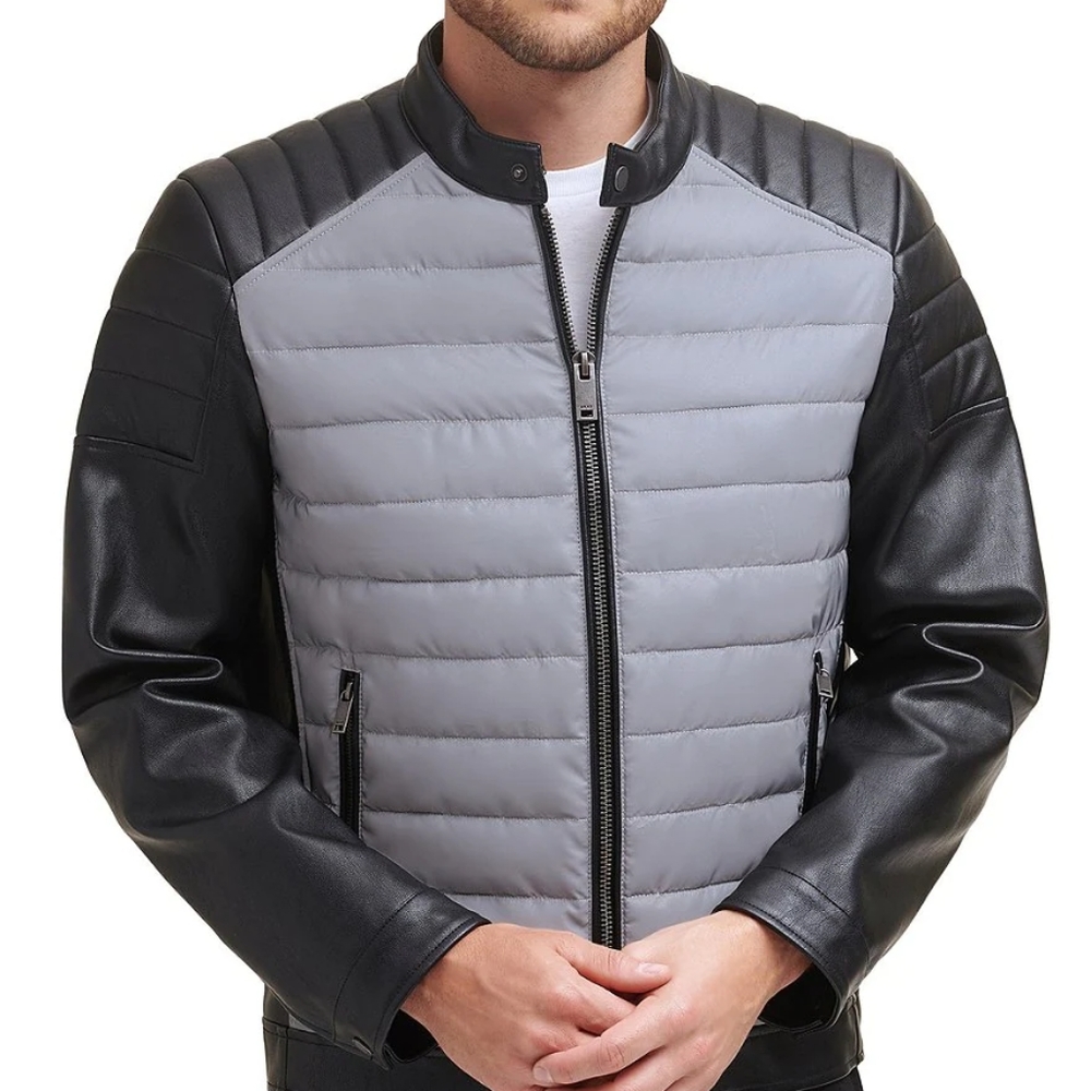 DKNY Colorblocked Motorcross Quilted Full-Zip Jacket